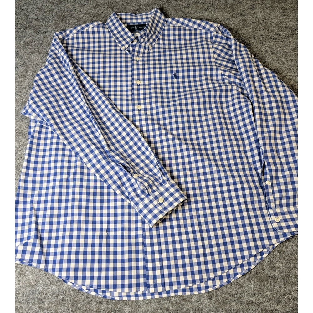 Ralph Lauren Men's Button Down Plaid Check Custom Fit Dress Shirt Size XXL